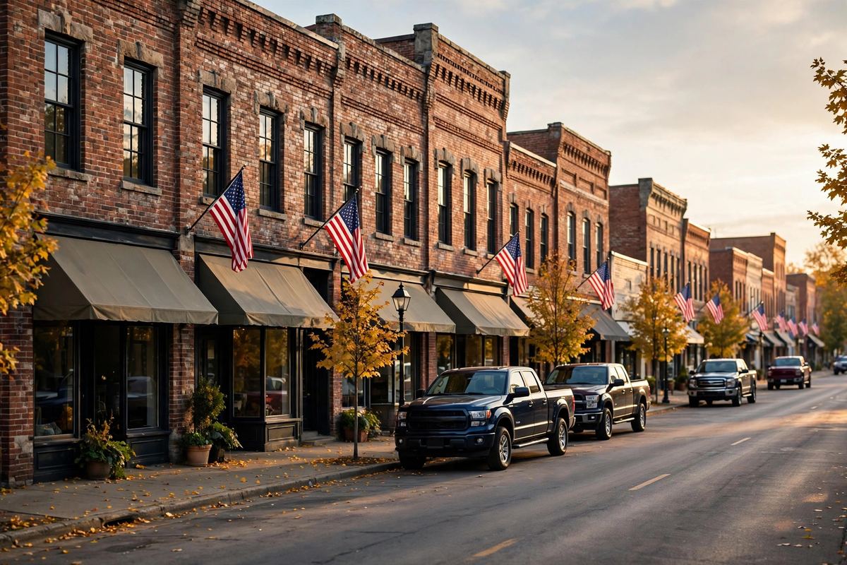 Historic main street in Genoa, Illinois